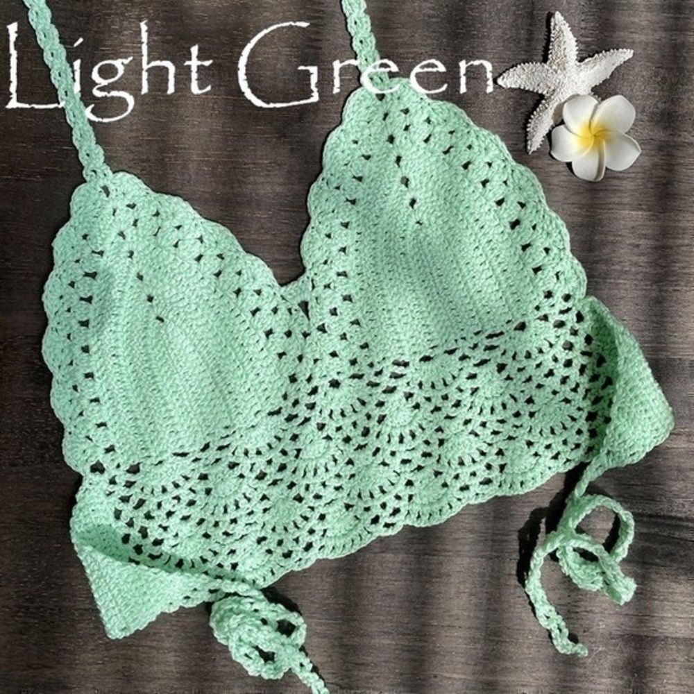Light Green Crochet Halter Bikini Top